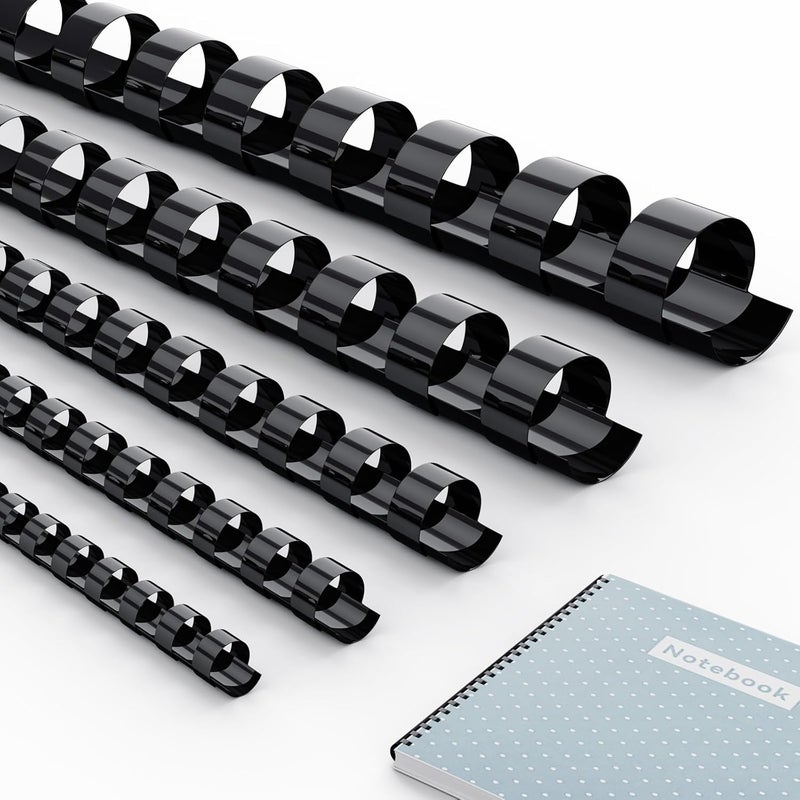 Makeasy 100 Pack 19-Ring Letter Size Comb Binding Spines for LTR, Plastic Binding Combs, 3/8 Inch Diameter, 60 Sheet Capacity, Black Binding Combs - Image 1